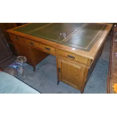 Antiker Partners-Schreibtisch aus Eiche