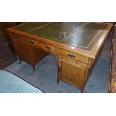 Antiker Partners-Schreibtisch aus Eiche