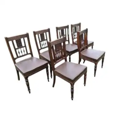 Set aus sechs viktorianischen Esszimmerstühlen aus Nussbaum – ca. 1900