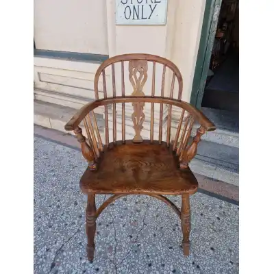 Windsor Armlehnenstuhl Antik aus Esche und Ulme, ca. 1860
