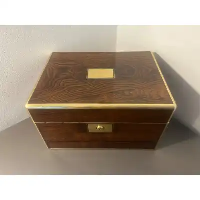 William IV Schmuckschatulle Antik aus Palisander mit Messingbeschlägen und Frontschublade