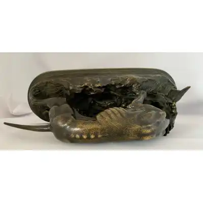 Antike Bronze Skulptur eines Jagdhundes – Jules Moigniez, ca. 1870