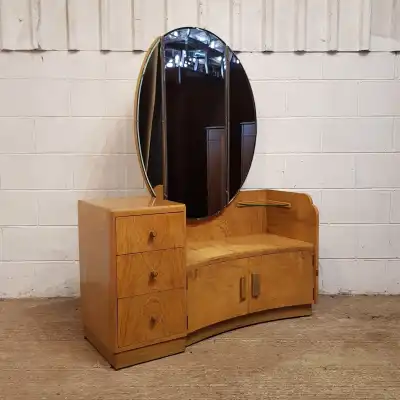 Art Deco Frisierkommode Antik – Eleganter Schminktisch mit Spiegel und Schubladen