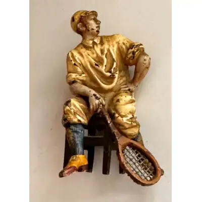 Bronze Skulpturen antik – Sitzendes Tennis Paar aus Österreich