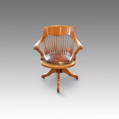 Edwardian drehbarer Schreibtischstuhl aus Eiche und Ledersitz