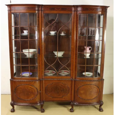 Große antike Mahagoni Vitrine Chippendale Stil Massivholz