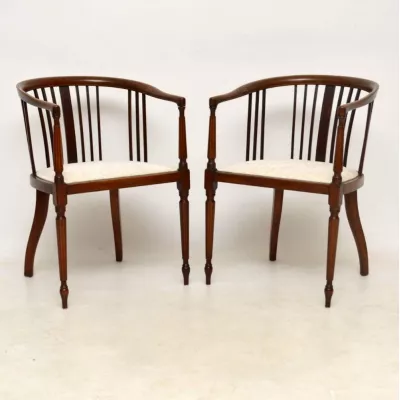 Paar antike edwardian Intarsien Mahagoni Sessel  1890
