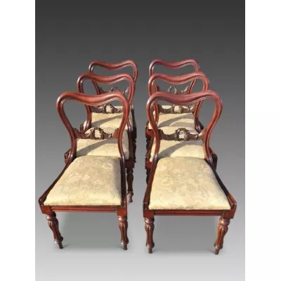 Satz von 6 Esszimmerstühlen aus Mahagoni von ca. 1850