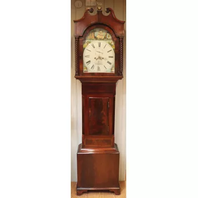 Mahagoni Longcase-Uhr mit Segelschiff aus West England um 1830