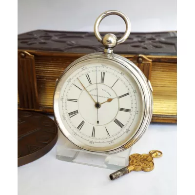Antiker Silberner centre seconds chronograph, Taschenuhr von ca. 1889