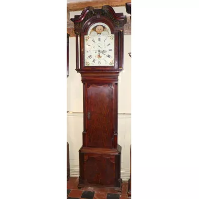Englischer Georg III Eichen und Mahagoni 8-Tage-Standuhr mit Mondzifferblatt, antik vom Ende des 18.JH