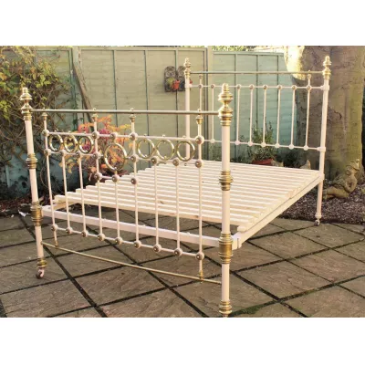 Viktorianisches Cast und Messing Doppelbett von ca. 1850