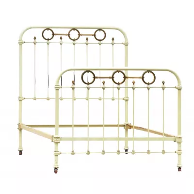 Französisches Messing und Eisen Bett mit Originalfarbe von ca. 1890