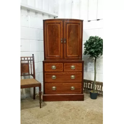 Antiker Edwardian Intarsien Mahagoni Schrank auf Kommode von ca. 1900