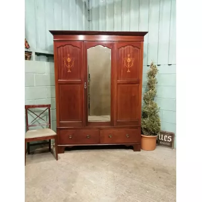 Antiker edwardian Intarsien Mahagoni Doppelschrank von ca. 1900