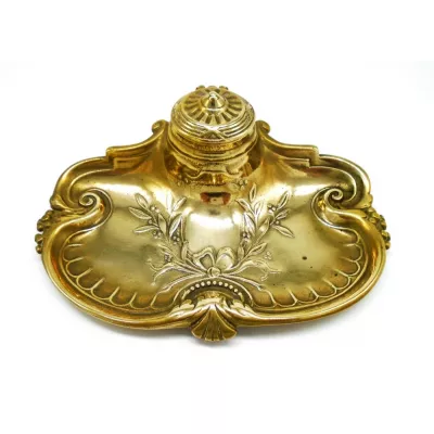 Wunderschönes Tintenfass aus Messing, französisch Jugendstil, 1880