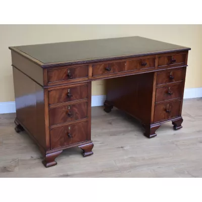 Original Edwardian massiver Mahagoni-Podest Schreibtisch von ca. 1900