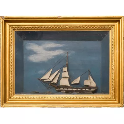 Diorama eines Segelschiffes, Original 19. Jahrhundert