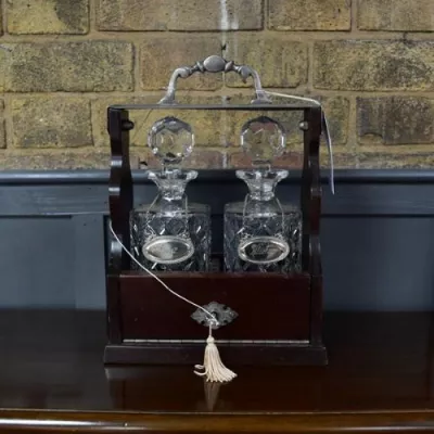 Original Mahagoni Silber Flaschenhalter Tantalus Rarität ca 1900