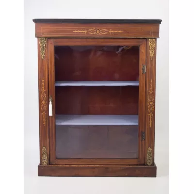 Viktorianischer Schrank mit Glastür aus Nussbaum von ca. 1890