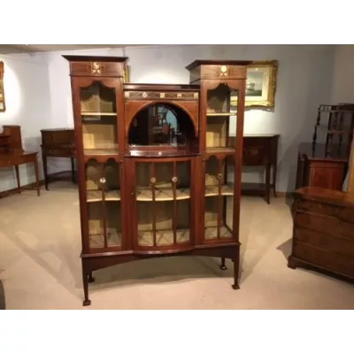 Mahagoni Intarsien Shapland & Petter Vitrine von ca. 1900