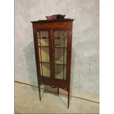 Edwardian Mahagoni eingelegte Eckvitrine von ca. 1900