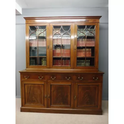 Edwardian Mahagoni eingelegtes Bibliotheks Bücherregal von ca. 1900