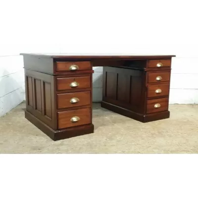 Edwardian Mahagoni Leder Top-Twin-Pult Schreibtisch von ca. 1900