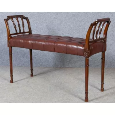 Komfortable Sitzbank im Hepplewhite Stil, Lederbezug, 1890