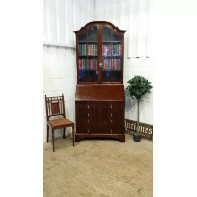 Englischer antiker Sekretär mit verglastem Bücherschrank, 1920, Mahagoni Massivholz