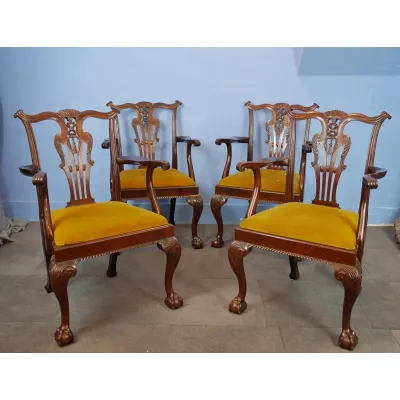 4 Original Massivholz Mahagoni Chippendale Stil Esszimmerstühle Stühle Armstühle 1890