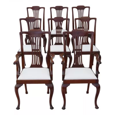 8 (6+2) Original antike Massivholz Mahagoni Esszimmerstühle Stühle Chippendale Revival 1920
