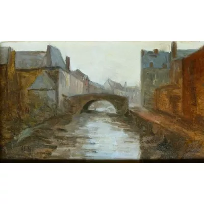 View of a bridge - Französisches Ölgemälde von Briqueur von ca. 1930 