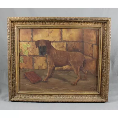 Border Terrier Ölgemälde Hund Portrait von Maeel F. Lan von ca. 1900
