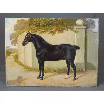 Ölgemälde Pferd Porträt Lord Derby von Albert Clark aus dem 19.JH