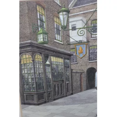 Antikes viktorianisches Aquarell "'the old mitre tavern between ely place and hatton garden" von James Lawson Stewart aus der Mitte des 19.JH