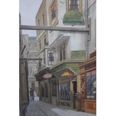 Aquarell  "Nordende der großen Drehkreuzstraße", mit Monogramm von James Lawson Stewart aus der Mitte des 19.JH
