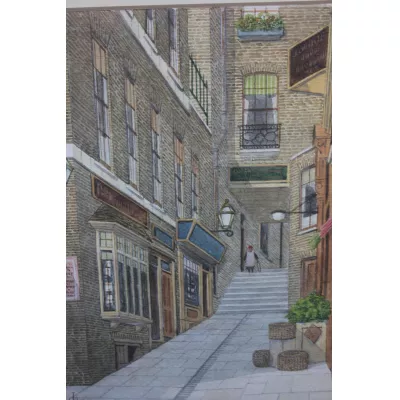 Aquarell "george court off the strand" mit Monogramm von James Lawson Stewart aus der Mitte des 19.JH