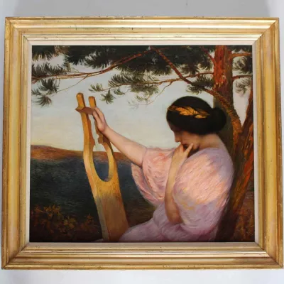 Dame mit Lyra Ölgemälde auf Leinwand aus dem 19.JH