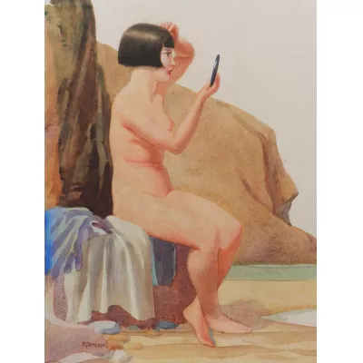 Aquarell Aktmalerei von Frank Jameson Art Deco St. Ives Cornwall von ca. 1930