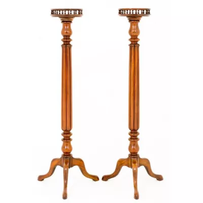 Paar Blumensäule aus Mahagoni Massivholz, 1920