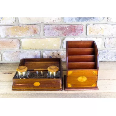 Edwardianischer antiker Schreibtisch-Set, Mahagoni Massivholz, 1910
