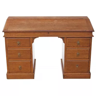 Viktorianischer antiker Pedestal Desk aus Eiche, 19. Jahrhundert