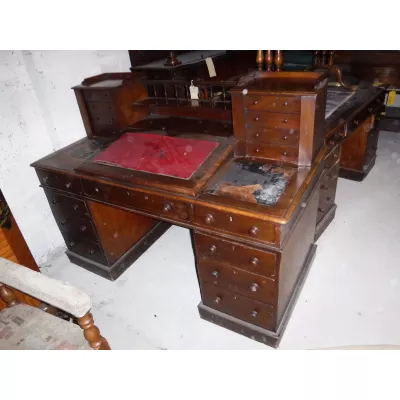Viktorianischer antiker Pedestal Schreibtisch britisch, Mahagoni Massivholz, 19. Jahrhundert