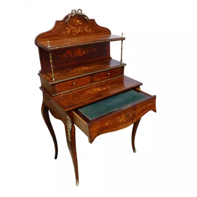 Antiker Viktorianischer bonheur du jour / kleiner, zierlicher Damenschreibtisch mit Intarsien aus Palisander aus dem 19. JH