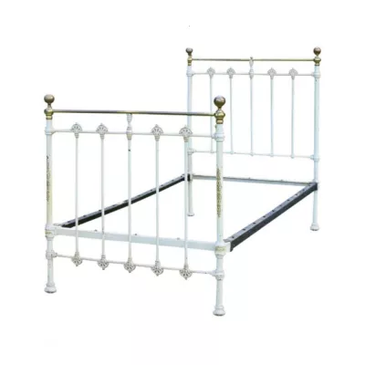 Tolles Einzelbett mit Original Handbemalung, komplett aus Eisen und Messing, 1890
