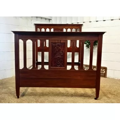 Art Nouveau Doppelbett original antik, Walnuss, Jugendstil 1890