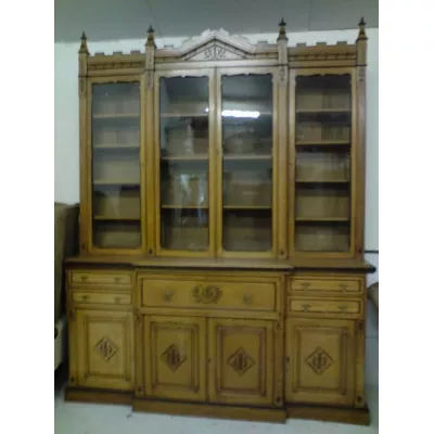 Ästhetischer Breakfront Bücherschrank, mit integriertem Sekretär, Eiche 1870