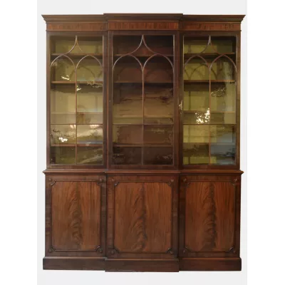 Antiker George III Stil Breakfront Bücherschrank, Mahagoni Massivholz, 1900