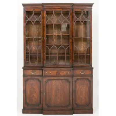 Original antikes Mahagoni Breakfront Bookcase, 1920